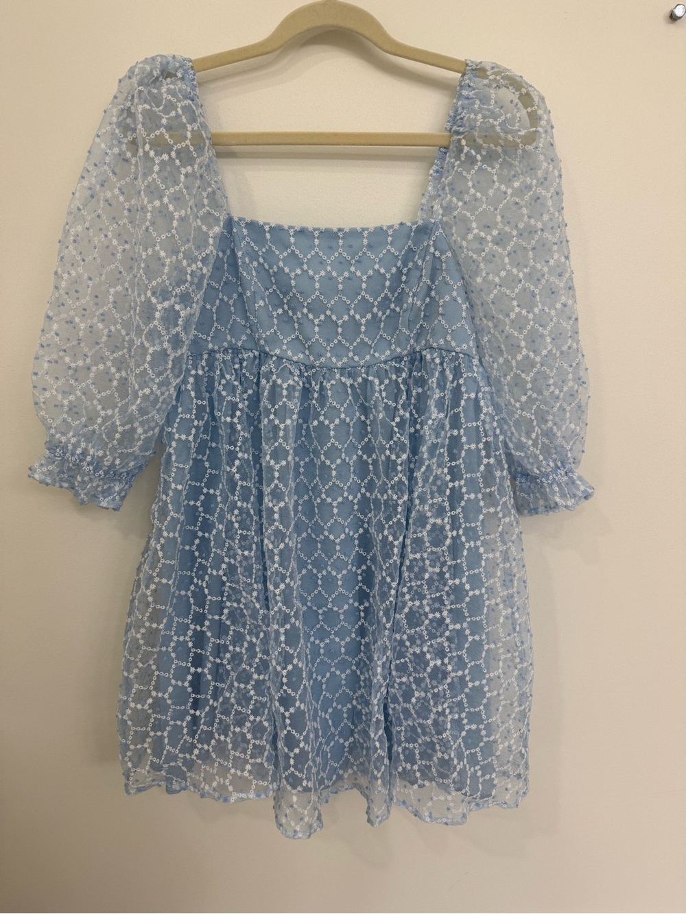 Storia Light Blue Puff-Sleeve Square Neck Women's Top